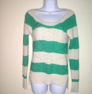 SO green and white striped knit sweater